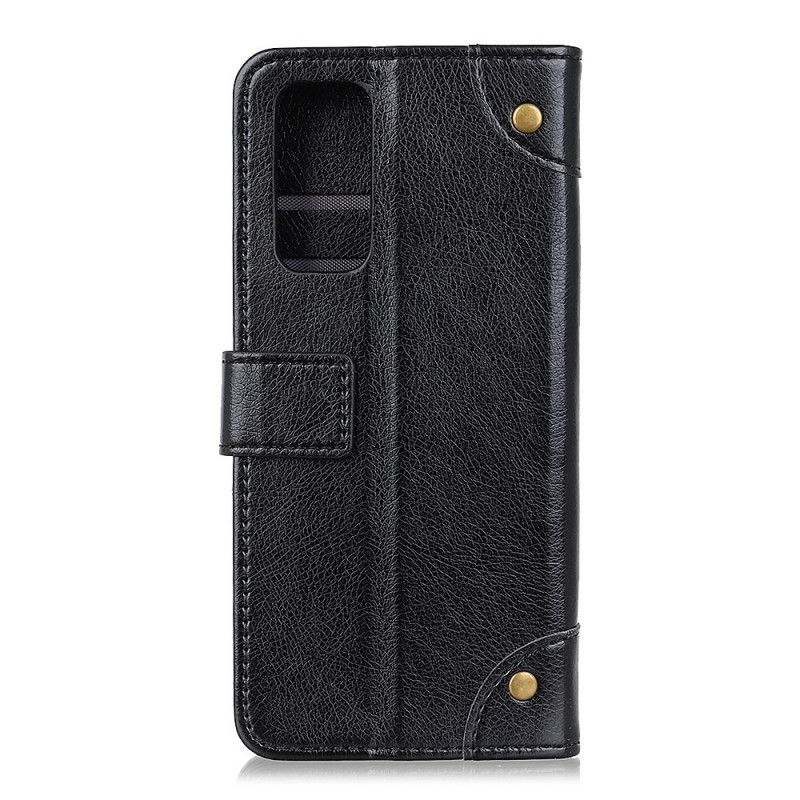 Flip Cover Læder OnePlus 9 Sort Vintage Nitter Nappalæder Stil Beskyttelse