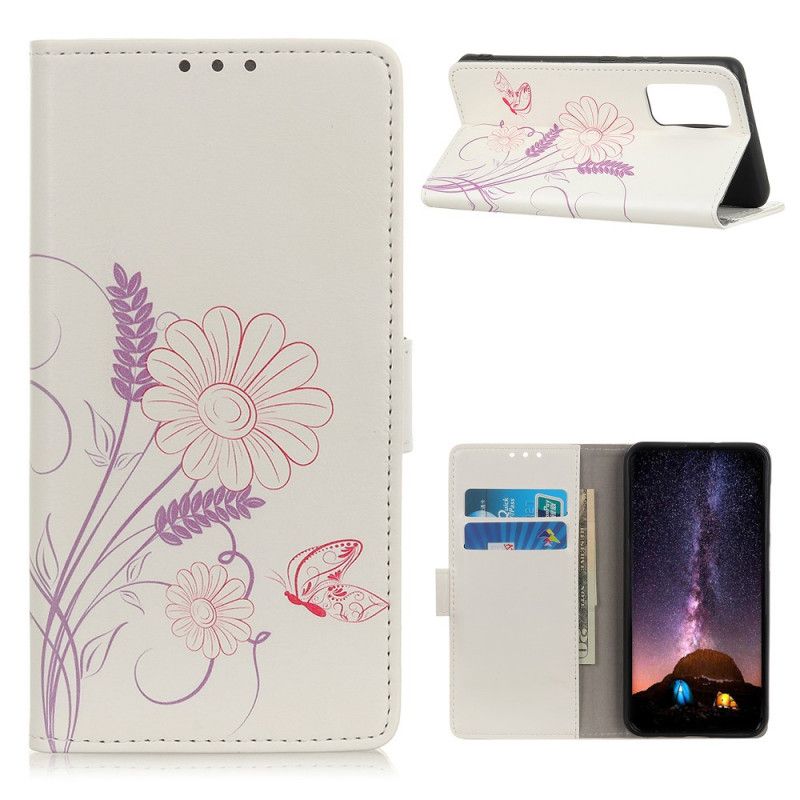 Flip Cover OnePlus 9 Mobilcover Tegning Af Sommerfugle Og Blomster