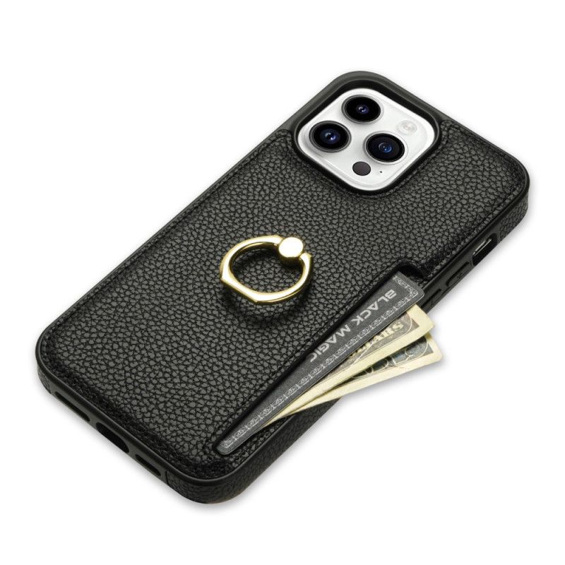 Cover iPhone 16 Pro Telefon Etui Kortholder Og Stativ I Lædereffekt