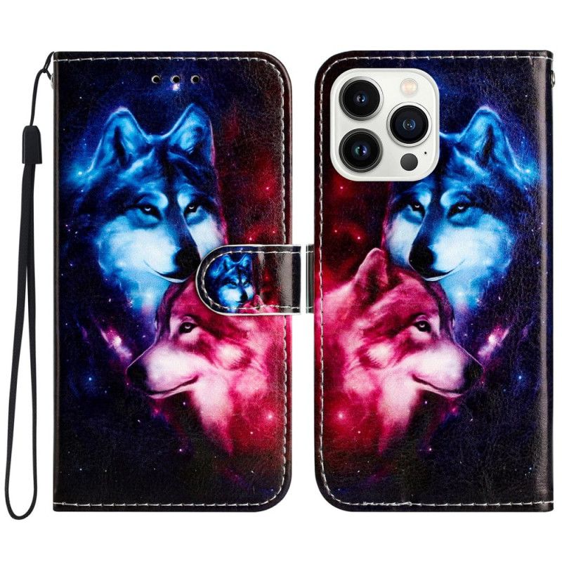 Flip Cover iPhone 16 Pro Lanyard Wolves