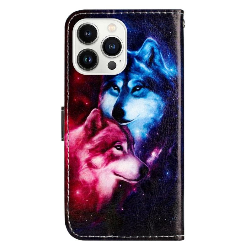 Flip Cover iPhone 16 Pro Lanyard Wolves