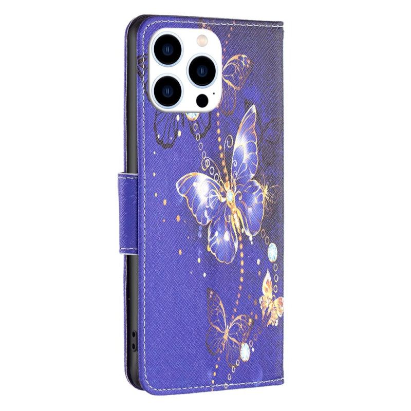 Flip Cover iPhone 16 Pro Lilla Sommerfugle