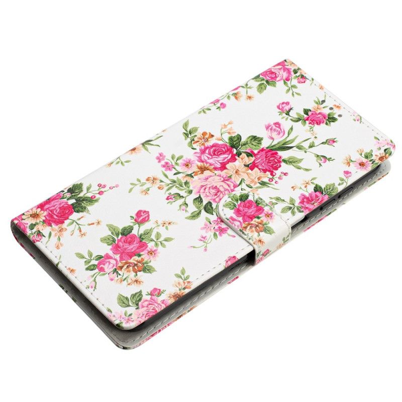 Flip Cover iPhone 16 Pro Røde Blomster Med Rem