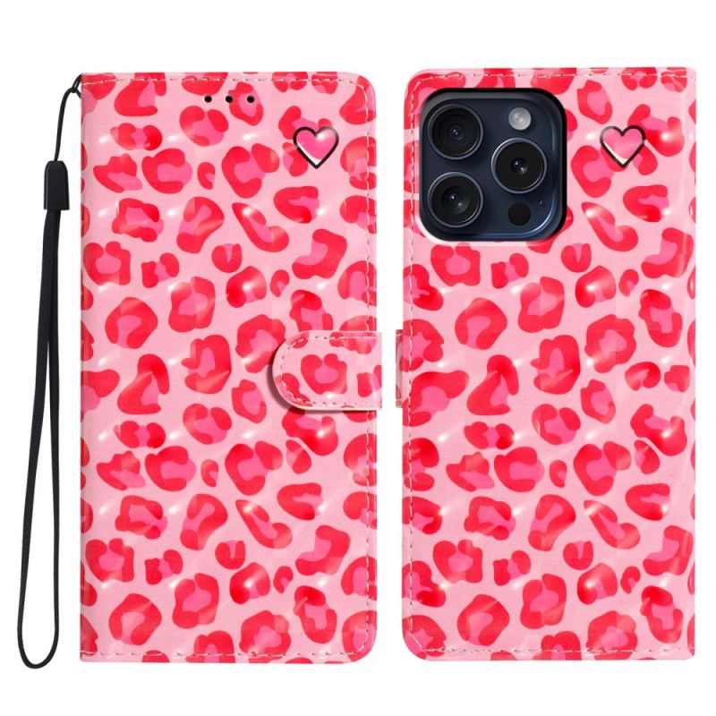 Flip Cover Til iPhone 16 Pro Pink Leopardrem