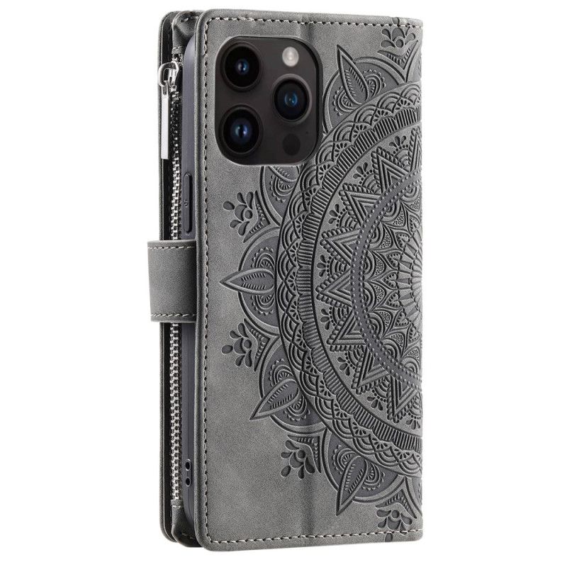 Flip Cover Til iPhone 16 Pro Pung Med Mandala Ruskindseffekt