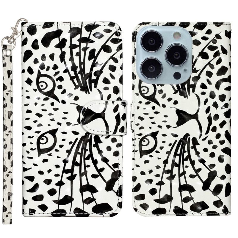 Læder Cover iPhone 16 Pro Leopardhoved Med Rem