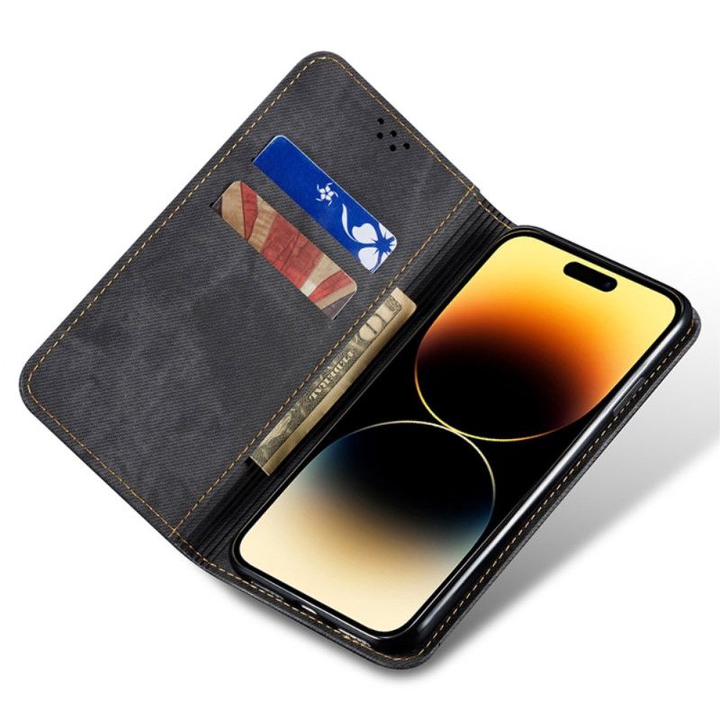 Læder Cover iPhone 16 Pro Telefon Etui Jeansstof