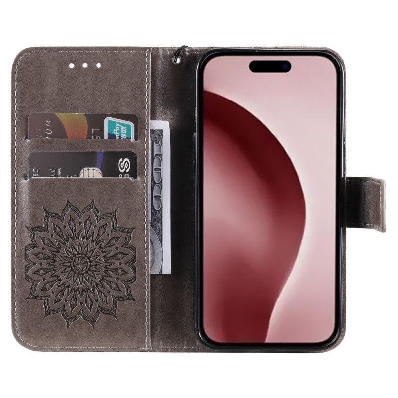 Læder Cover iPhone 16 Pro Telefon Etui Mandala Med Snor