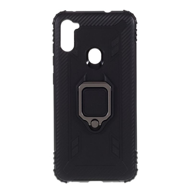 Cover Samsung Galaxy M11 Sort Ring Og Kulfiber Beskyttelse