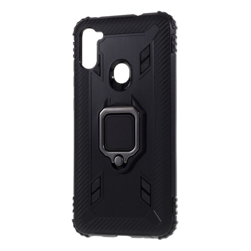 Cover Samsung Galaxy M11 Sort Ring Og Kulfiber Beskyttelse