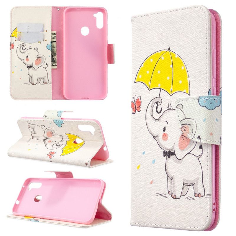 Flip Cover Læder for Samsung Galaxy M11 Baby Elefant