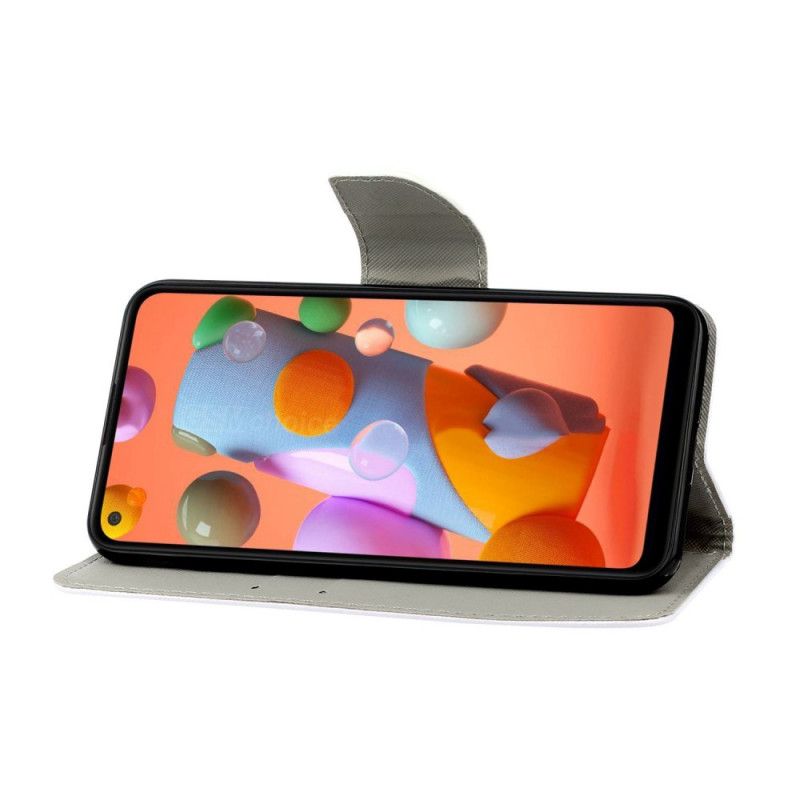 Flip Cover Læder for Samsung Galaxy M11 Farvede Blade Med Rem