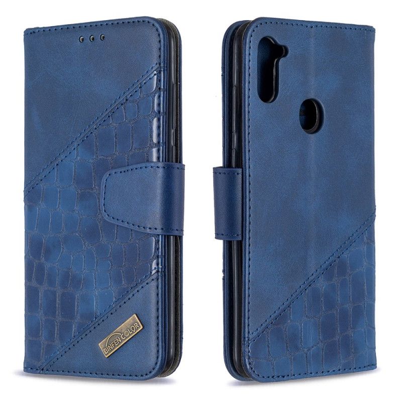 Flip Cover Læder for Samsung Galaxy M11 Sort Klassisk Krokodillehudeffekt