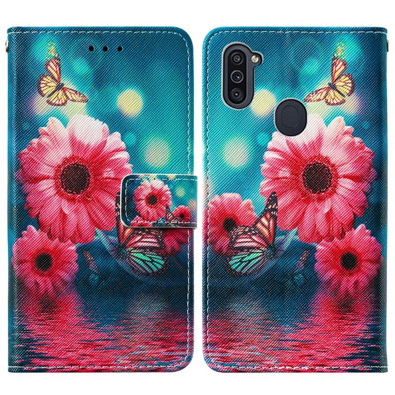 Flip Cover Læder Samsung Galaxy M11 Blomster Og Sommerfugle