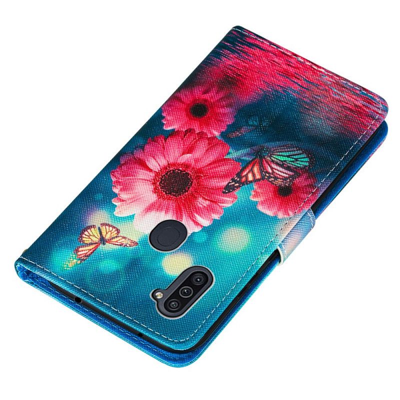 Flip Cover Læder Samsung Galaxy M11 Blomster Og Sommerfugle