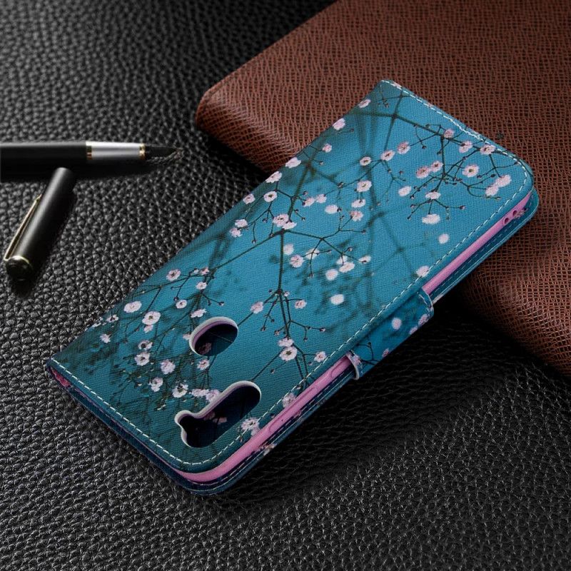 Flip Cover Læder Samsung Galaxy M11 Blomstrende Træ