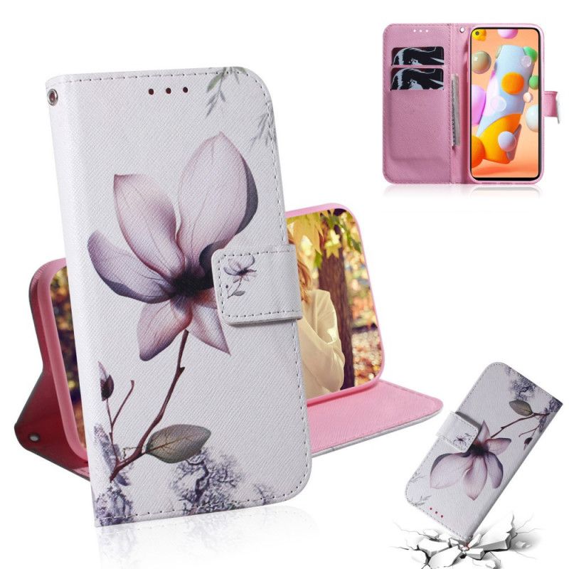 Flip Cover Læder Samsung Galaxy M11 Gammel Rosenblomst