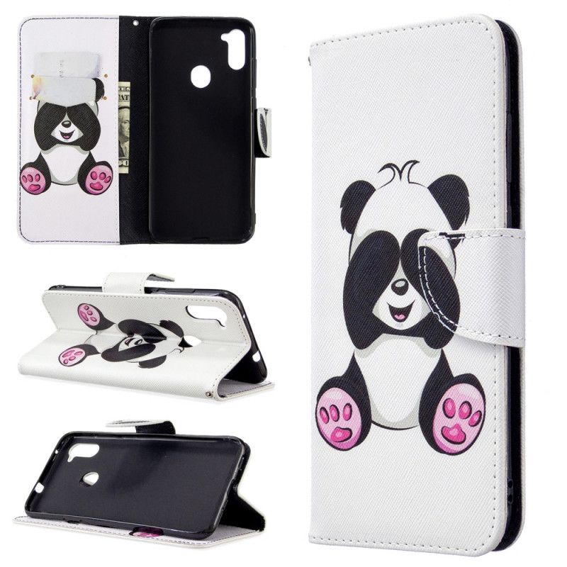 Flip Cover Læder Samsung Galaxy M11 Sjov Panda Original