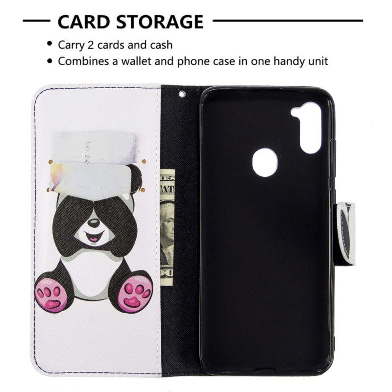 Flip Cover Læder Samsung Galaxy M11 Sjov Panda Original