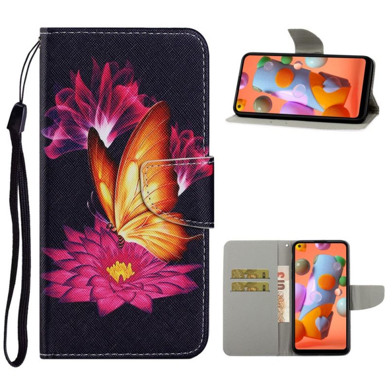 Flip Cover Læder Samsung Galaxy M11 Sommerfugl Og Lotus