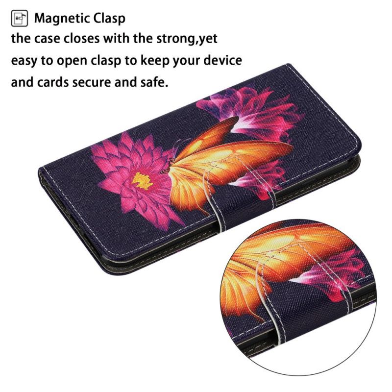 Flip Cover Læder Samsung Galaxy M11 Sommerfugl Og Lotus