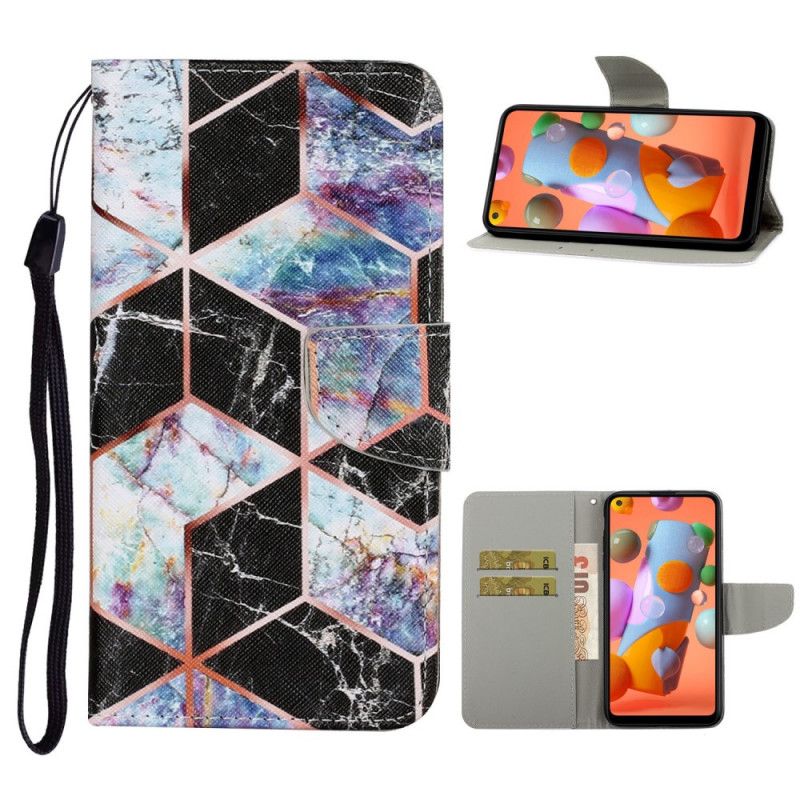 Flip Cover Læder Samsung Galaxy M11 Sort Geometrisk Marmor