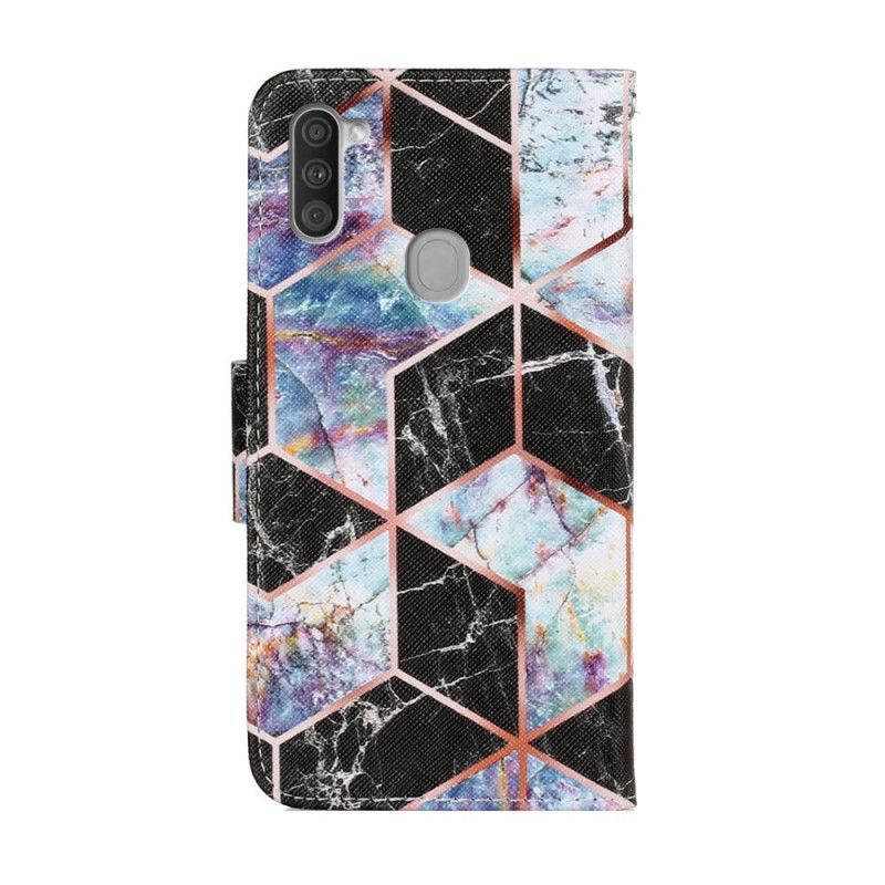 Flip Cover Læder Samsung Galaxy M11 Sort Geometrisk Marmor