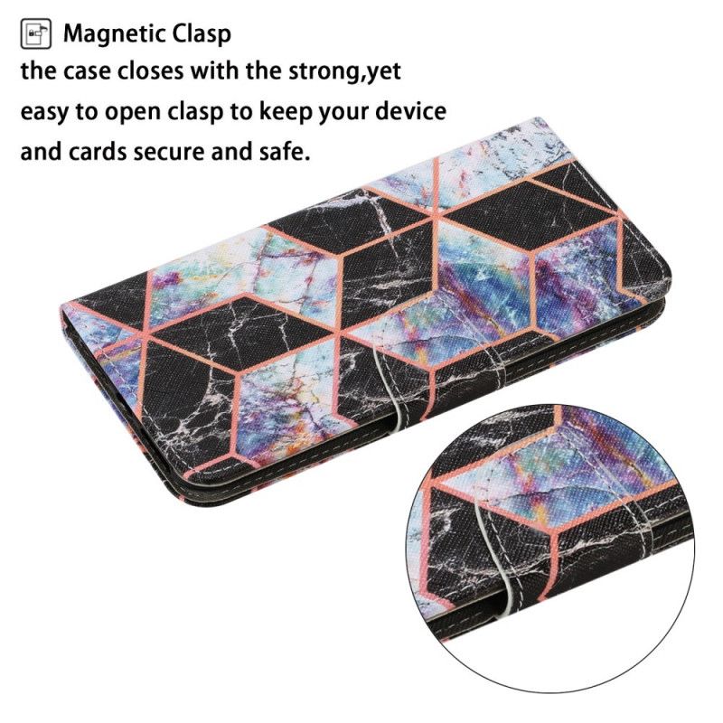 Flip Cover Læder Samsung Galaxy M11 Sort Geometrisk Marmor