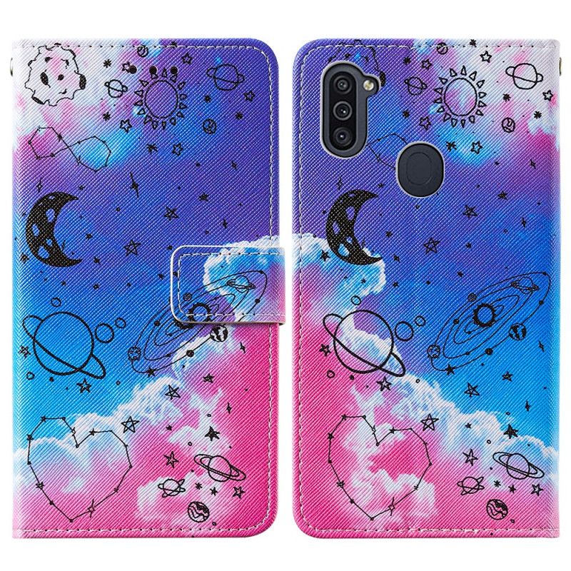 Flip Cover Samsung Galaxy M11 Mobilcover Hjerte Og Planeter