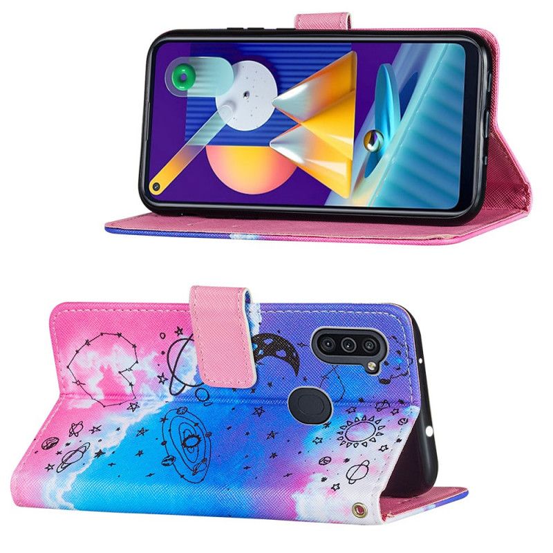 Flip Cover Samsung Galaxy M11 Mobilcover Hjerte Og Planeter