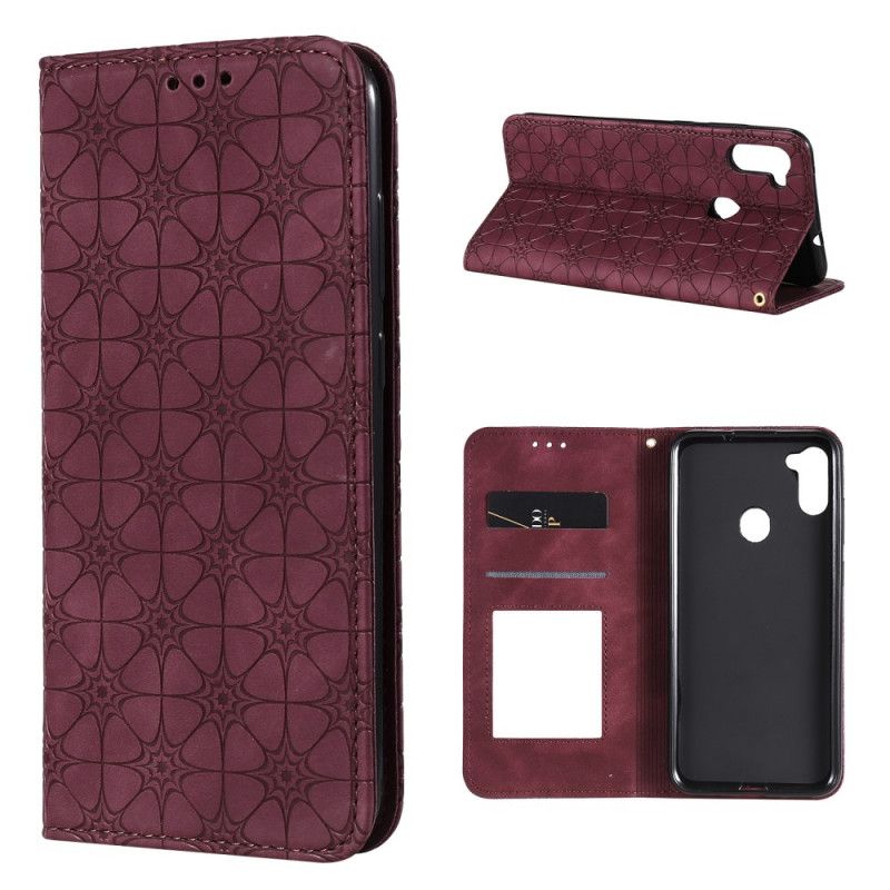 Læder Cover for Samsung Galaxy M11 Grøn Barokke Blomster