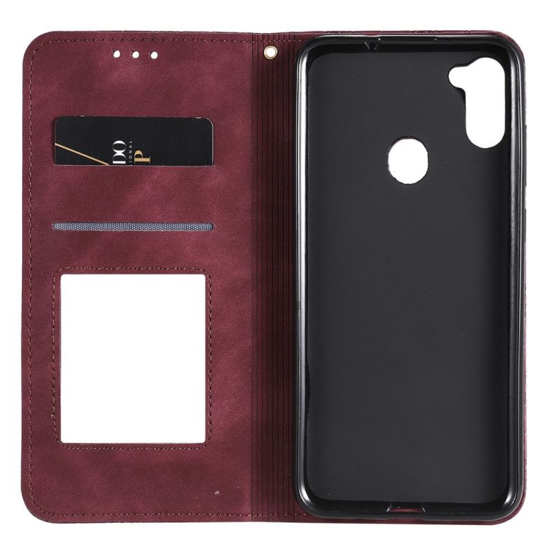 Læder Cover for Samsung Galaxy M11 Grøn Barokke Blomster