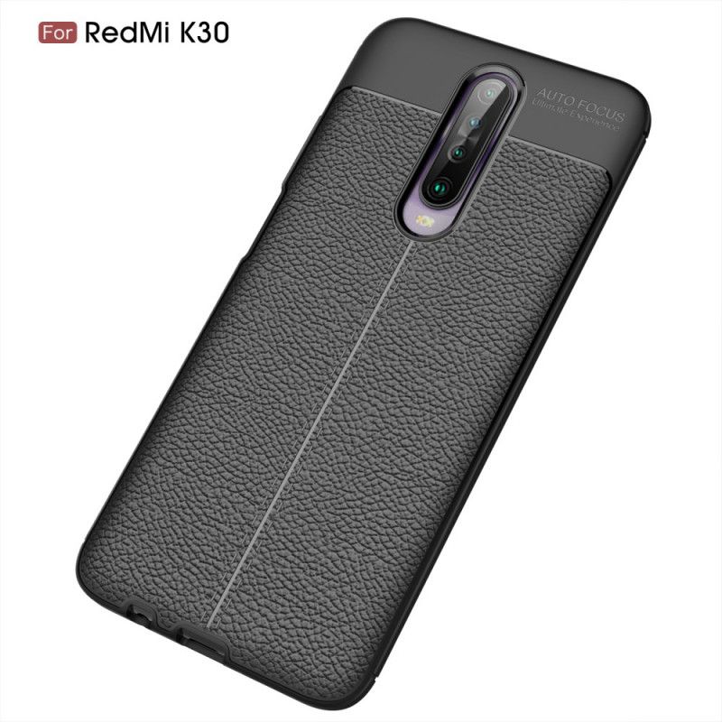 Cover Xiaomi Redmi K30 Sort Dobbeltlinjeret Lychee-Lædereffekt