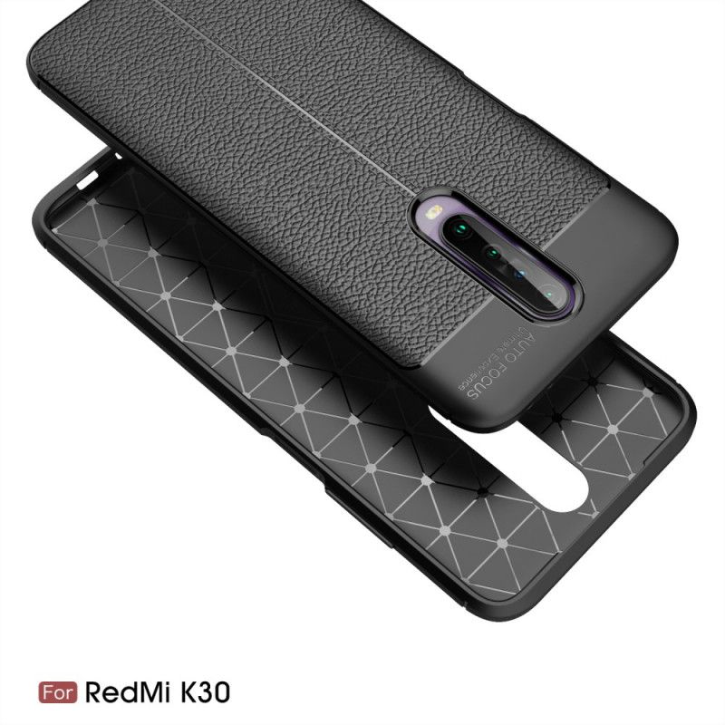 Cover Xiaomi Redmi K30 Sort Dobbeltlinjeret Lychee-Lædereffekt