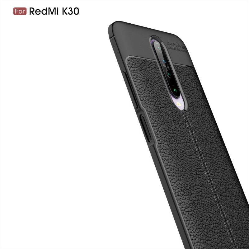 Cover Xiaomi Redmi K30 Sort Dobbeltlinjeret Lychee-Lædereffekt