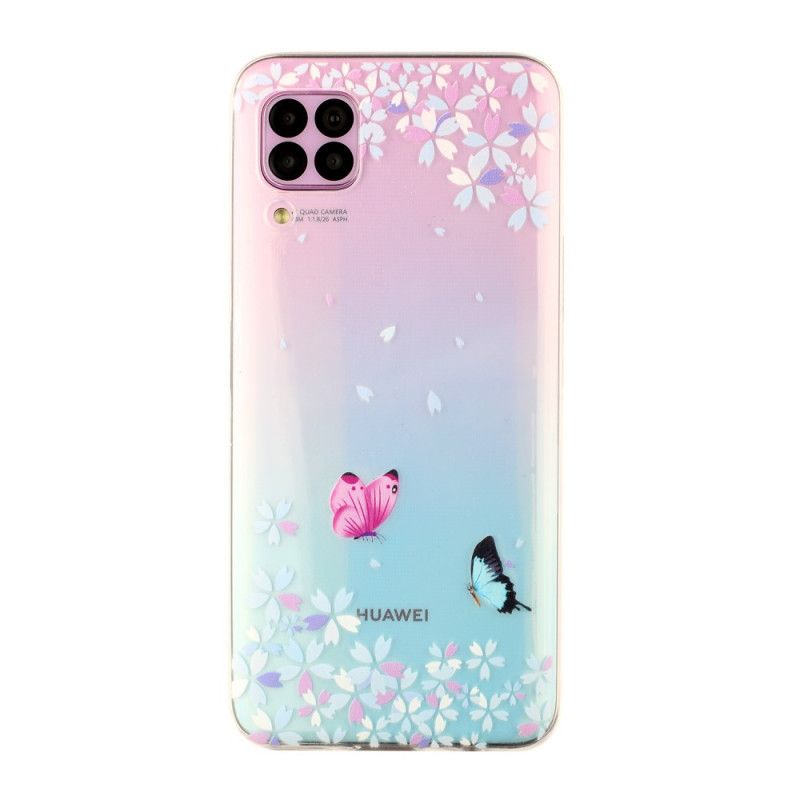 Cover Huawei P40 Lite Gennemsigtige Sommerfugle Og Blomster