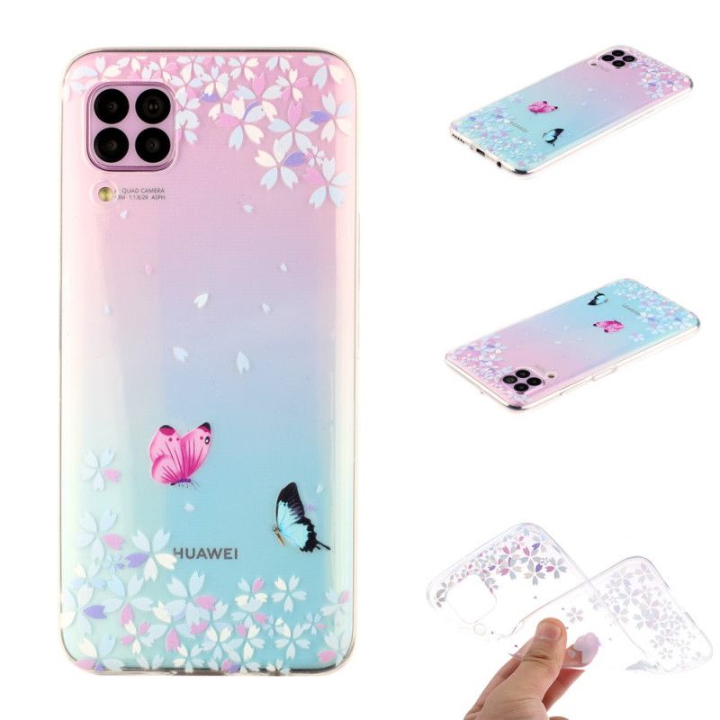 Cover Huawei P40 Lite Gennemsigtige Sommerfugle Og Blomster