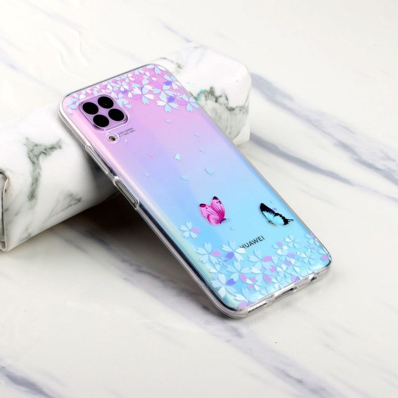 Cover Huawei P40 Lite Gennemsigtige Sommerfugle Og Blomster