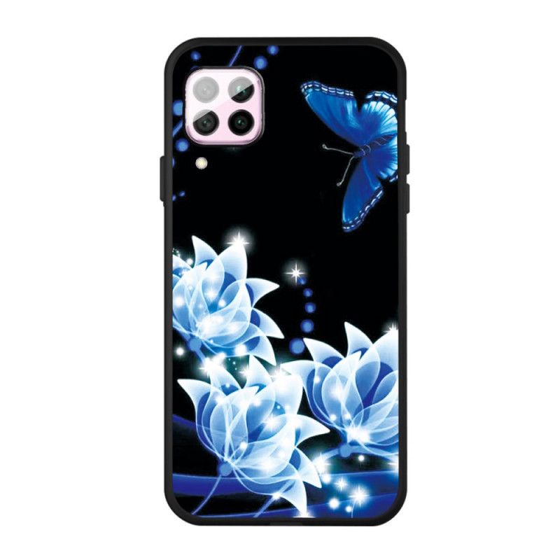 Cover Huawei P40 Lite Sommerfugl Og Blå Blomster