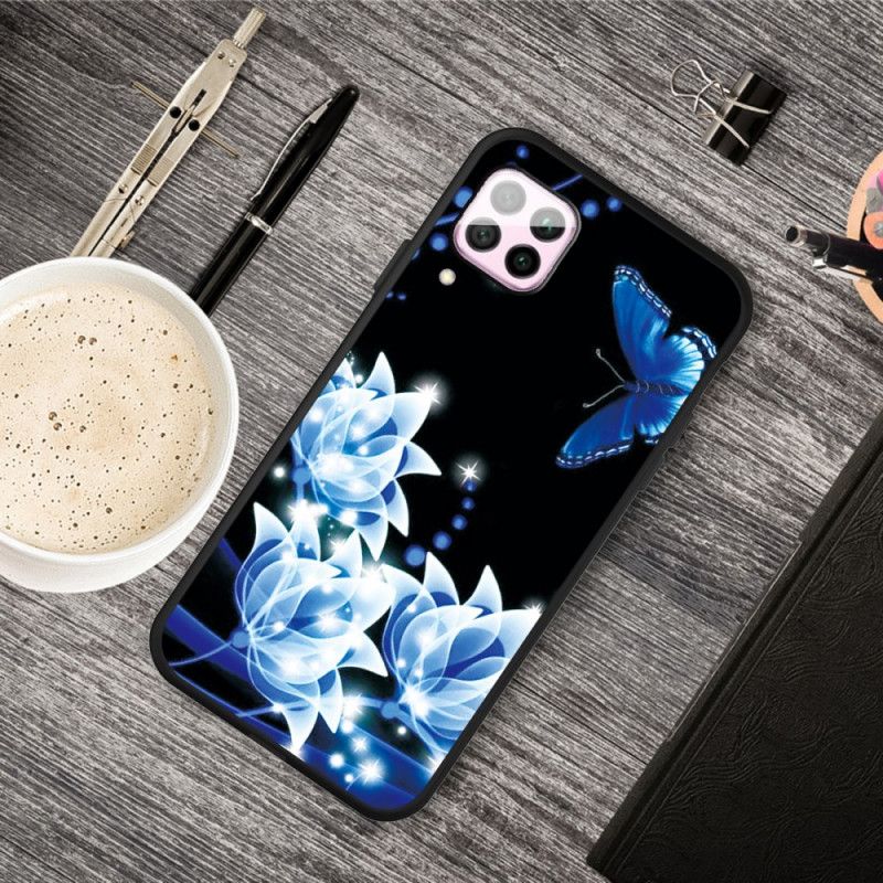 Cover Huawei P40 Lite Sommerfugl Og Blå Blomster