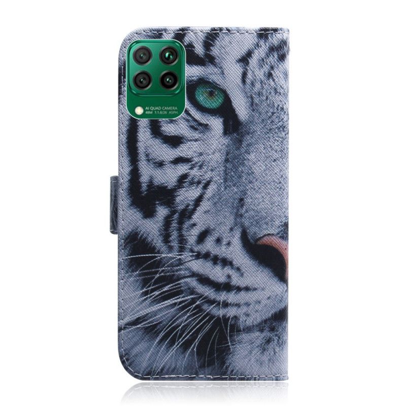 Flip Cover Læder for Huawei P40 Lite Hvid Tiger