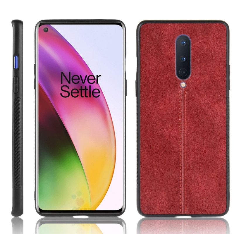 Cover OnePlus 8 Rød Syet Lædereffekt