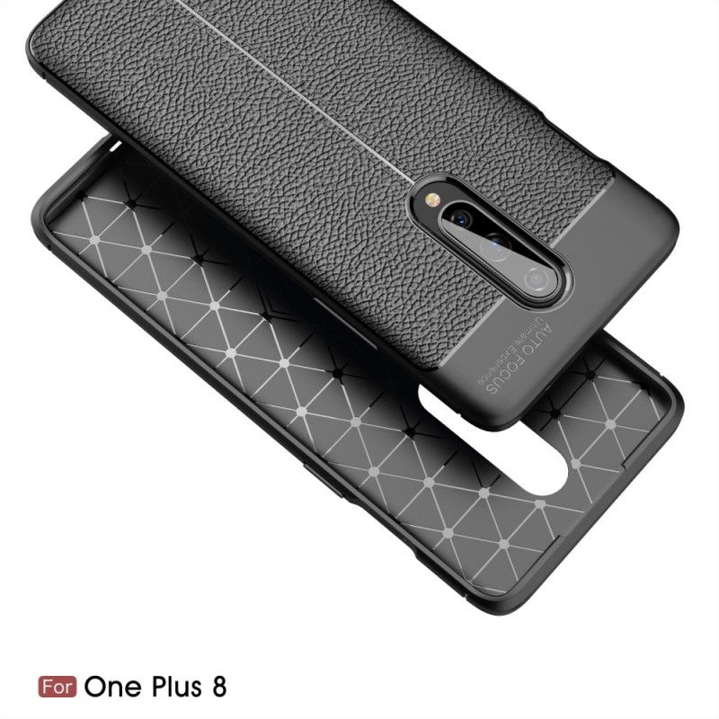 Cover OnePlus 8 Sort Dobbeltlinjeret Lychee-Lædereffekt