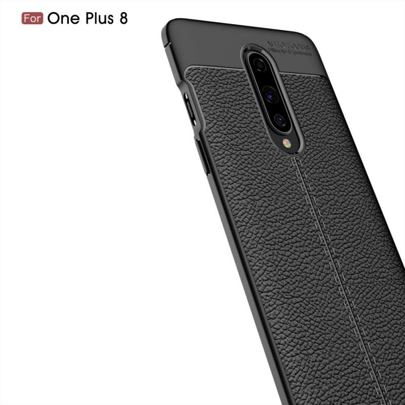 Cover OnePlus 8 Sort Dobbeltlinjeret Lychee-Lædereffekt