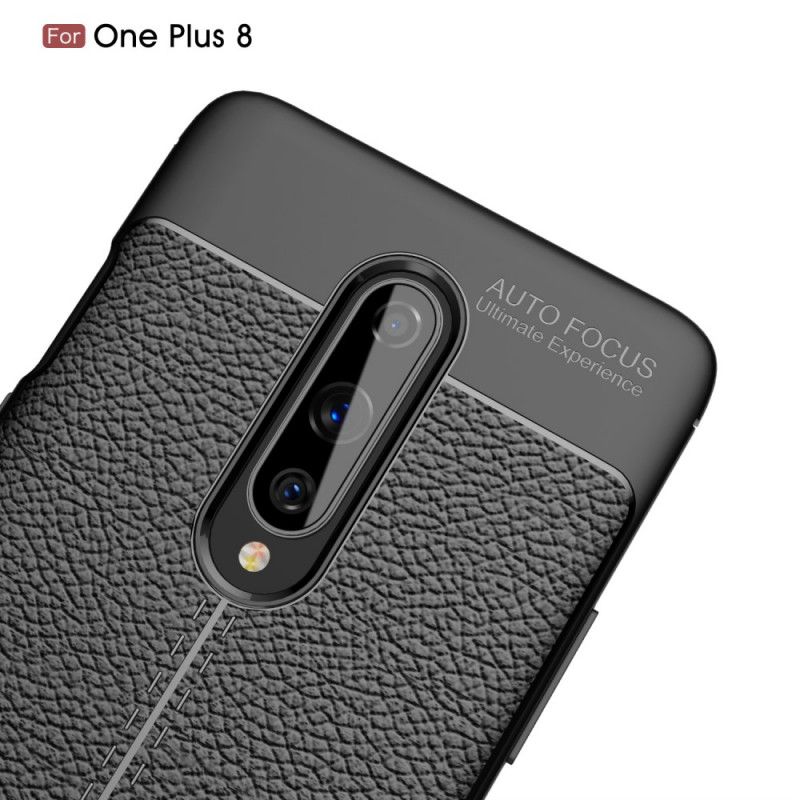 Cover OnePlus 8 Sort Dobbeltlinjeret Lychee-Lædereffekt