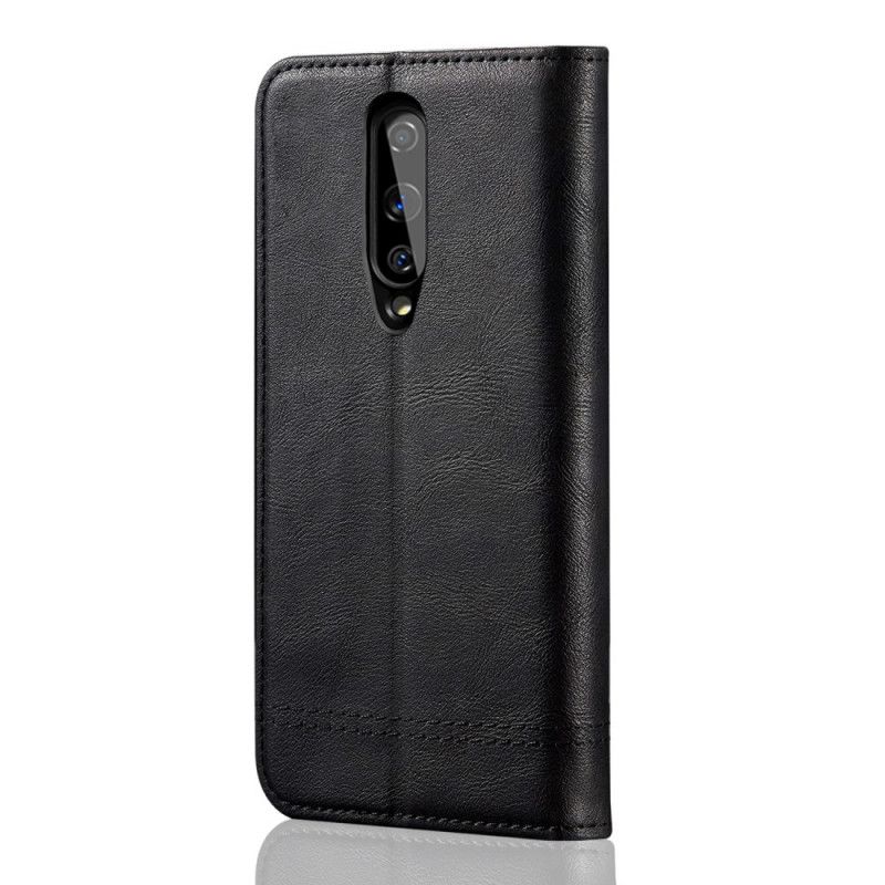 Læder Cover OnePlus 8 Sort Syet Lædereffekt Original