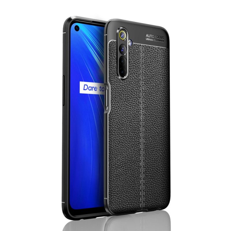 Cover Realme 6 Sort Dobbeltlinjeret Lychee-Lædereffekt