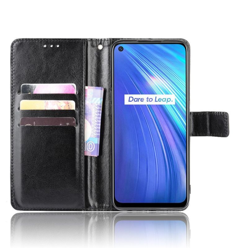 Flip Cover Læder for Realme 6 Sort Prangende Kunstlæder