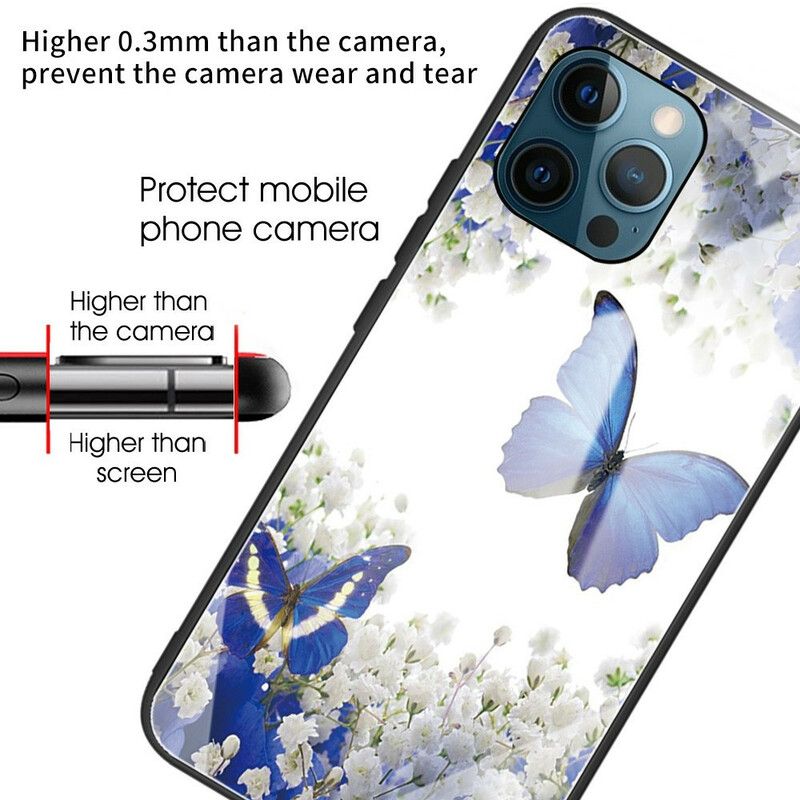 Cover iPhone 13 Pro Sommerfugledesign Af Hærdet Glas