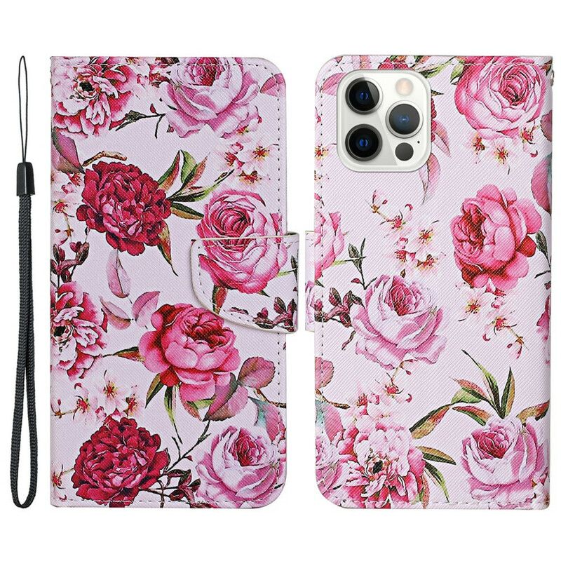 Flip Cover iPhone 13 Pro Mesterlige Blomster Med Rem